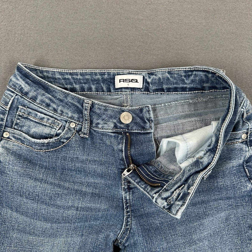 RSQ Jeans Girls 12 Blue Denim Flared Leg Stretch Distressed‎ Y2K Grunge - Picture 3 of 12